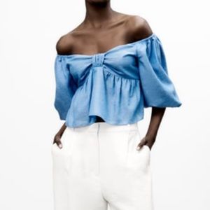 Zara Blue Off the Shoulder Top